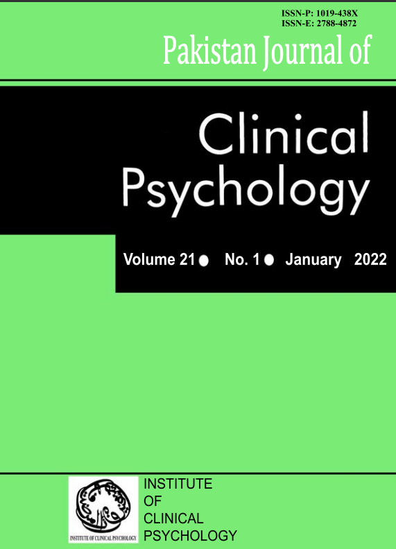 					View Vol. 21 No. 1 (2022): Pakistan Journal of Clinical Psychology
				